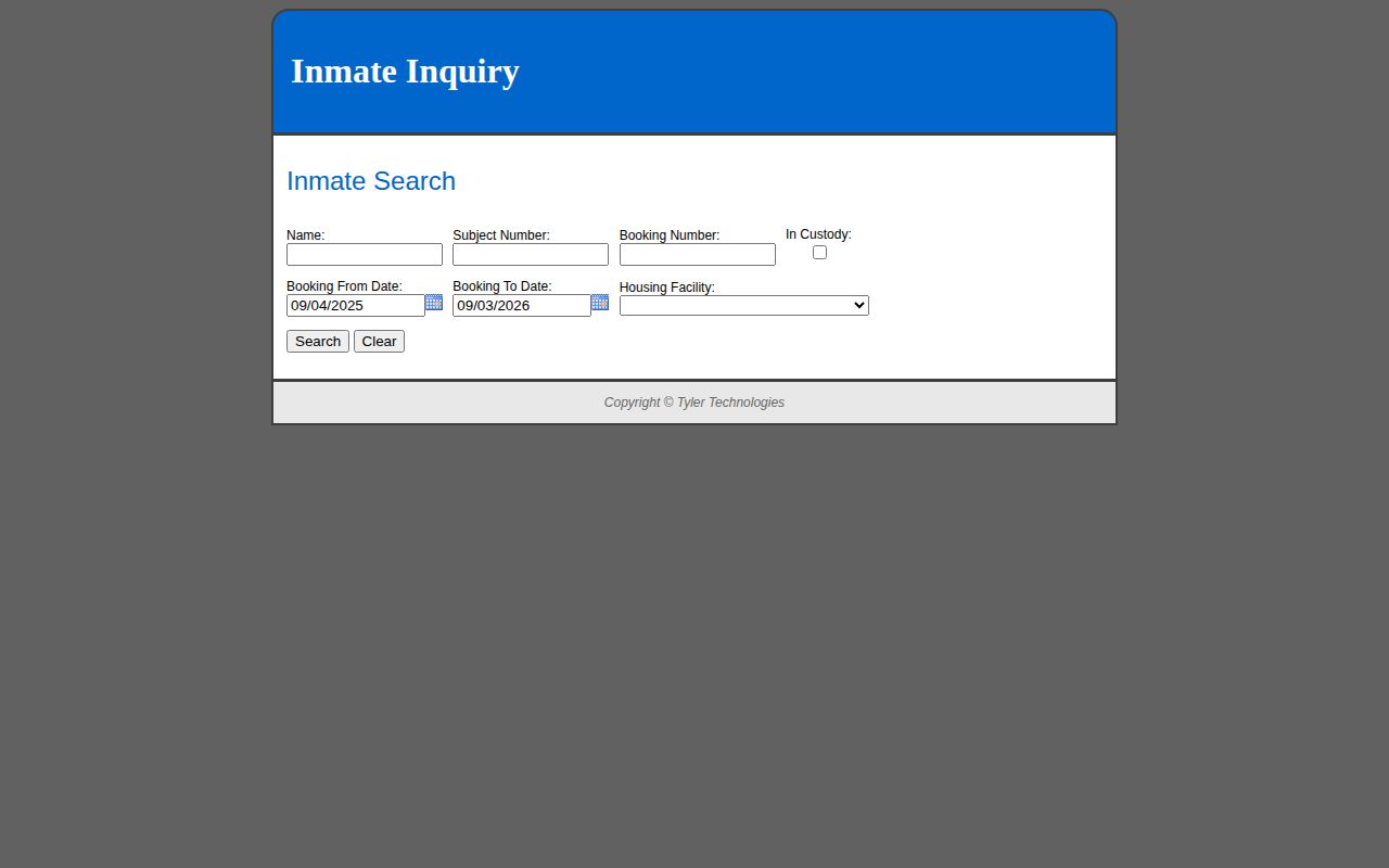 Jefferson County official inmate inquiry search form
