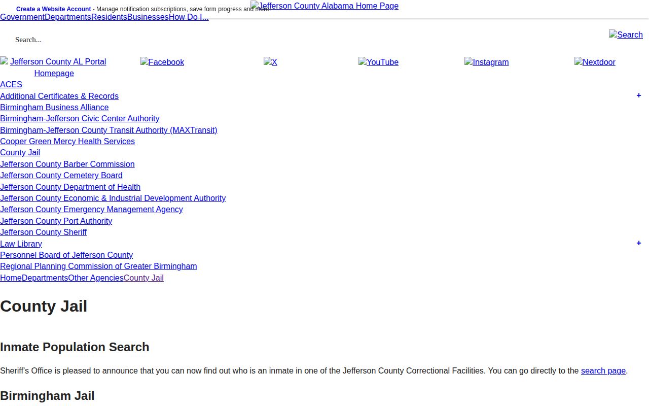 Jefferson County official page listing Birmingham and Bessemer jails